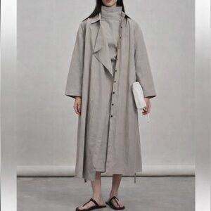 ZUM Oversized Long Trench Coat Taupe Belted Minimalist Duster S